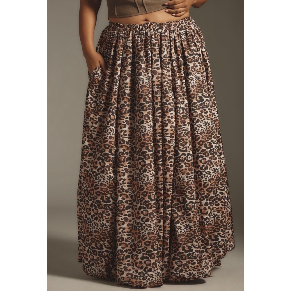 Anthropologie Leopard Maxi Skirt Brown Black Elastic Waist Pockets Size M NWOT